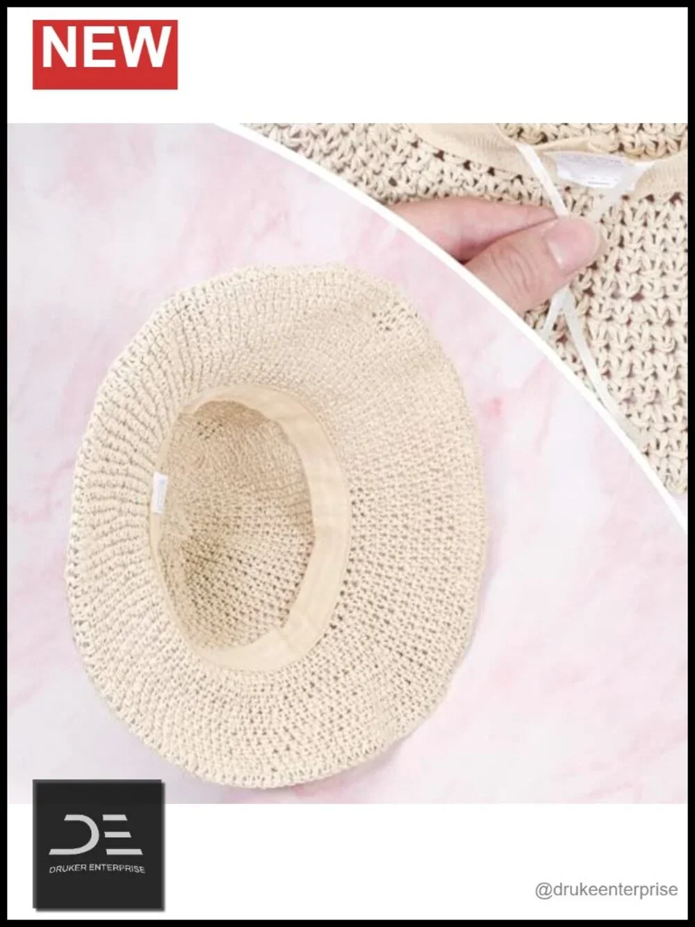 Crochet Bucket Hat Foldable Straw Knit Floppy Sun Bowler Hat for Women